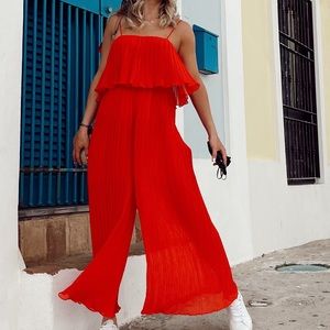 Zara Pleated Jumpsuit (Red/Poppy)